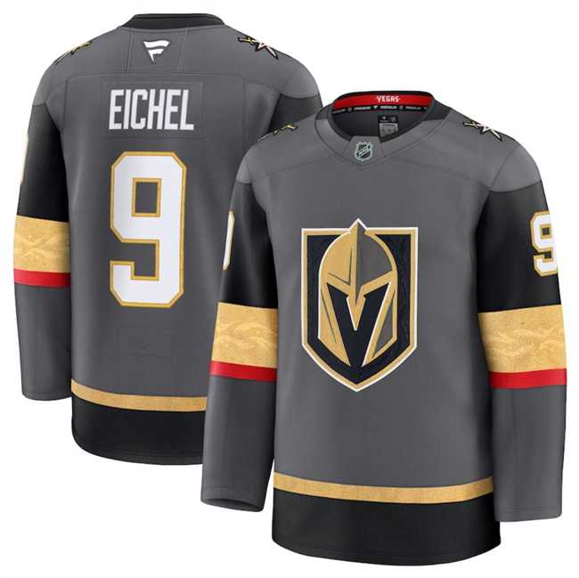 Mens Vegas Golden Knights Grey #9 Jack Eichel 2024-25 Alternate Stitched Hockey Jersey Dzhi